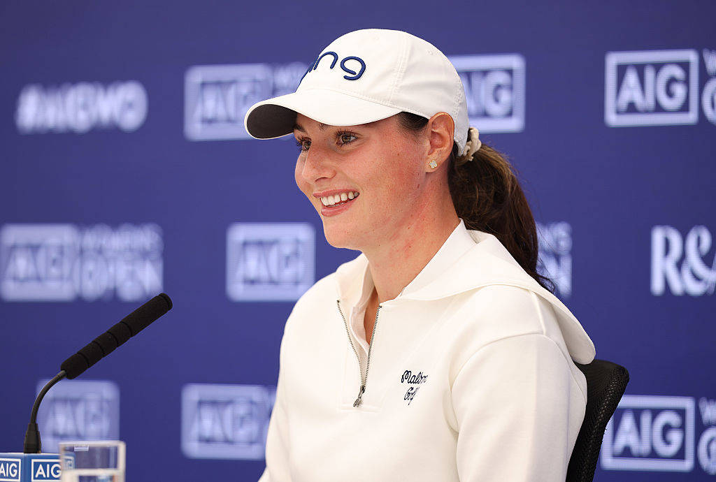 Darcey Harry during a press conference ahead of the 2025 AIG Women's Open